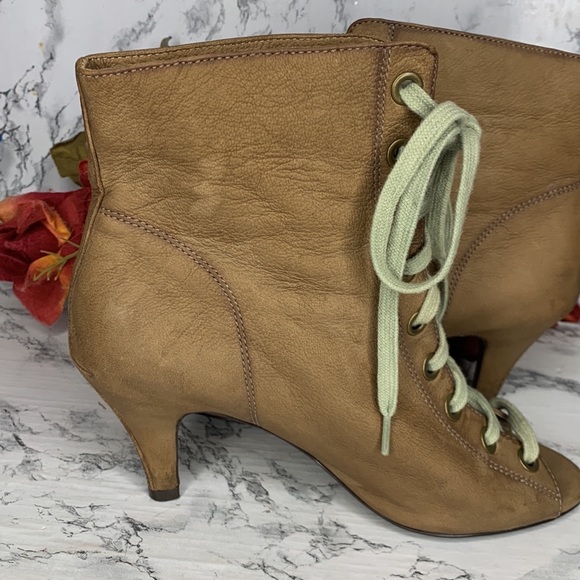 Ash Iggy Lace Up Peep Toe Tan Leather Ankle Booties - Picture 5 of 14
